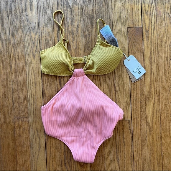 NEW Billabong Hi Life Freya One Piece Swimsuit Yellow Pink Size Large NWT - Picture 4 of 8